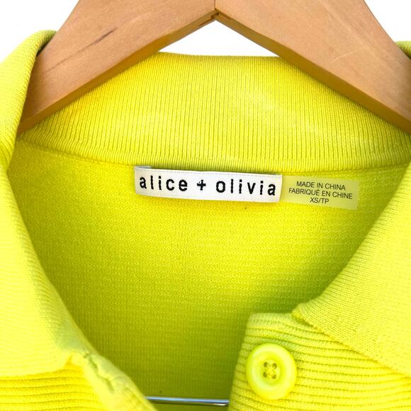 Alice + Olivia Ila Knit Neon Collared Cardigan Sweater Top Green Yellow XS - Picture 6 of 12
